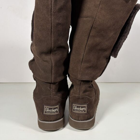 Skechers 47220 Slouch Suede Leather Boots Women’s 8.5 Fur Lined Chocolate - Picture 4 of 10